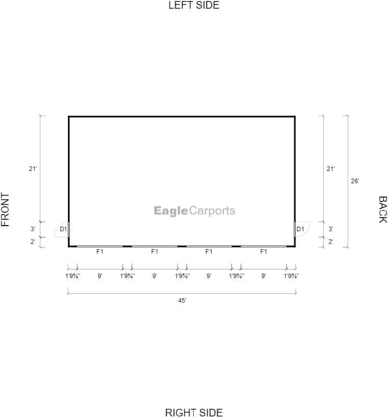 Featured Building 236 26x45x9 2D Floor Plan Eagle Carports