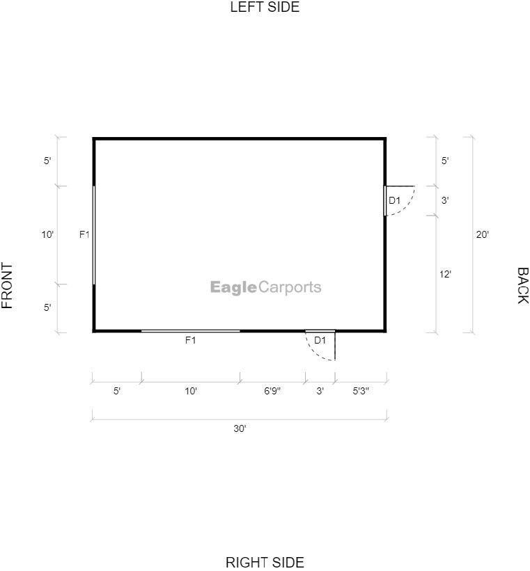 Featured Building 269 20x30x11 2D Floor Plan - Eagle Carports