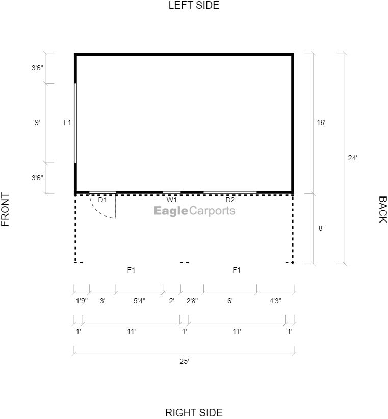 Featured Building 270 24x25x118 2D Floor Plan Eagle Carports