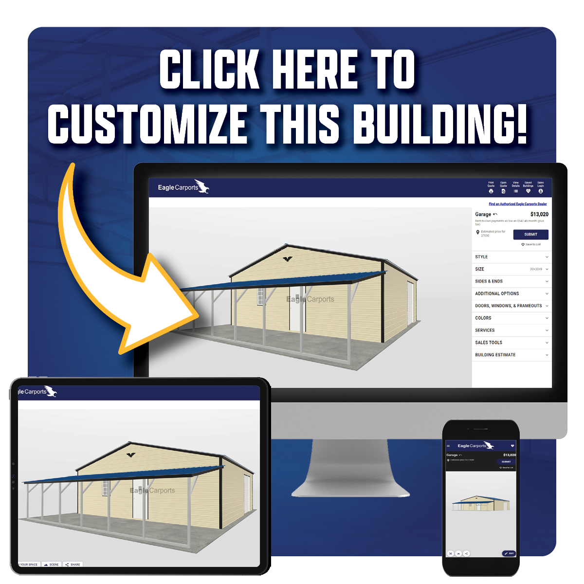 Featured Building 286 Customize Button - Eagle Carports