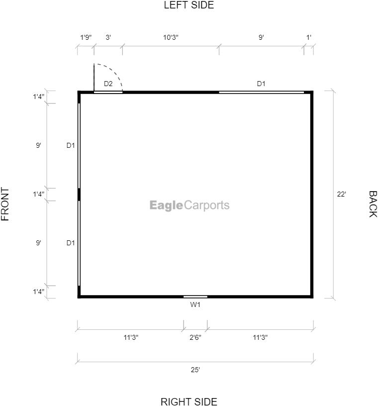 Detached Garage dimensions of a 25'x22' two car garage