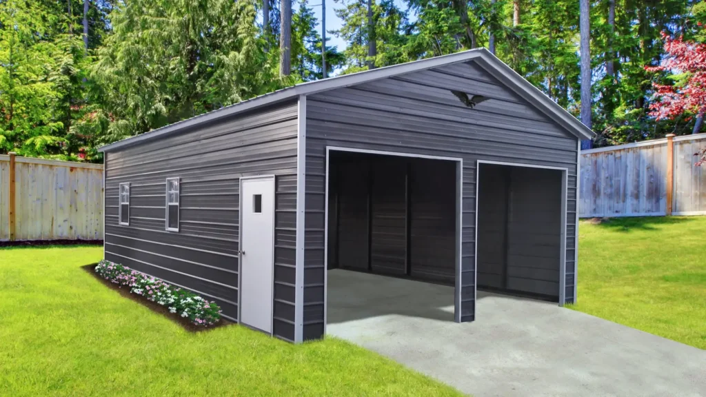interior of metal carports with garage door